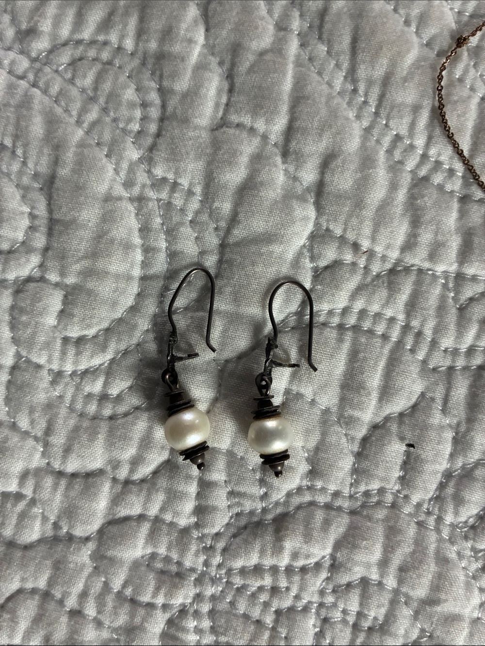 Silpada Pearl Drop Dangle Earrings - White Pearls with Dark Metal Accents